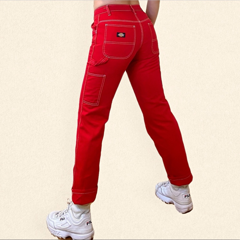 Dickies Carpenter Pants Work Style Slim Fit Size 0 / 24 in Red Summer Cargo XS